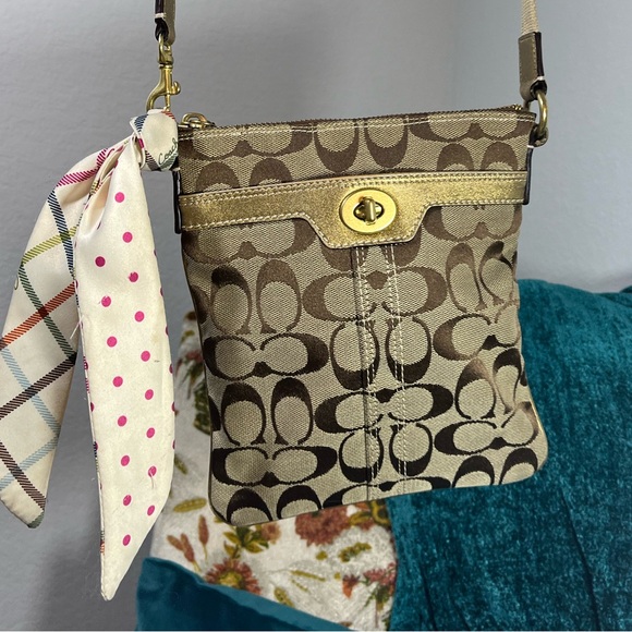 Coach Tan and Gold Crossbody Purse - Picture 4 of 6